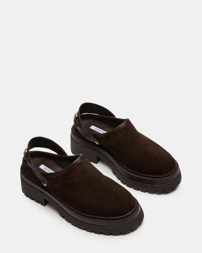 ERBA Brown Suede Platform Lug Slingback Clog Women's Flat | Steve Madden Best Seller