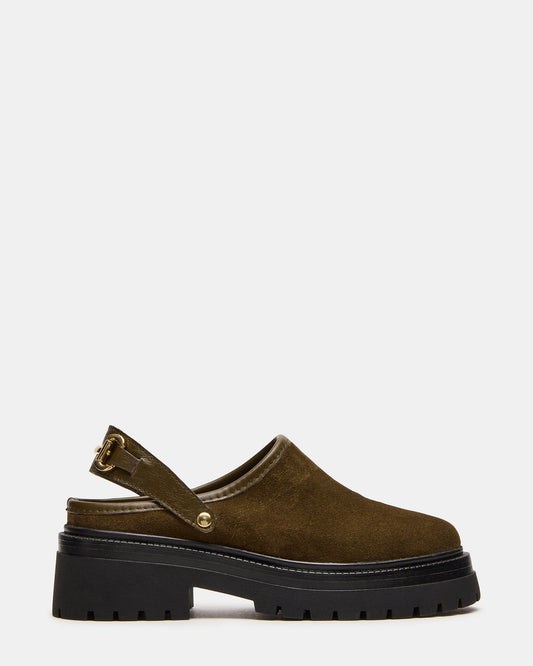 ERBA Olive Suede Platform Lug Slingback Clog Women's Flat | Steve Madden Special Offer