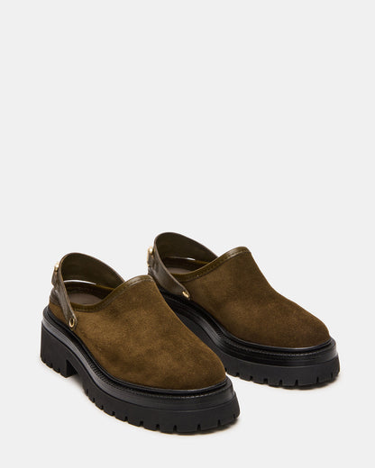 ERBA Olive Suede Platform Lug Slingback Clog Women's Flat | Steve Madden Special Offer