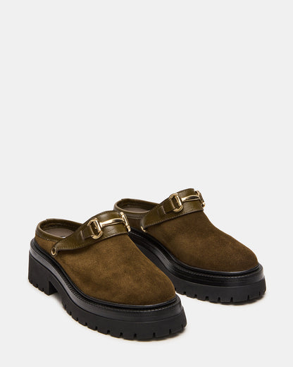 ERBA Olive Suede Platform Lug Slingback Clog Women's Flat | Steve Madden Special Offer