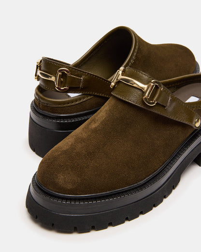 ERBA Olive Suede Platform Lug Slingback Clog Women's Flat | Steve Madden Special Offer