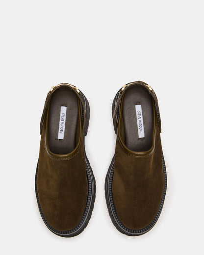 ERBA Olive Suede Platform Lug Slingback Clog Women's Flat | Steve Madden Special Offer