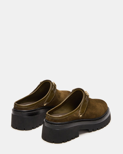 ERBA Olive Suede Platform Lug Slingback Clog Women's Flat | Steve Madden Special Offer