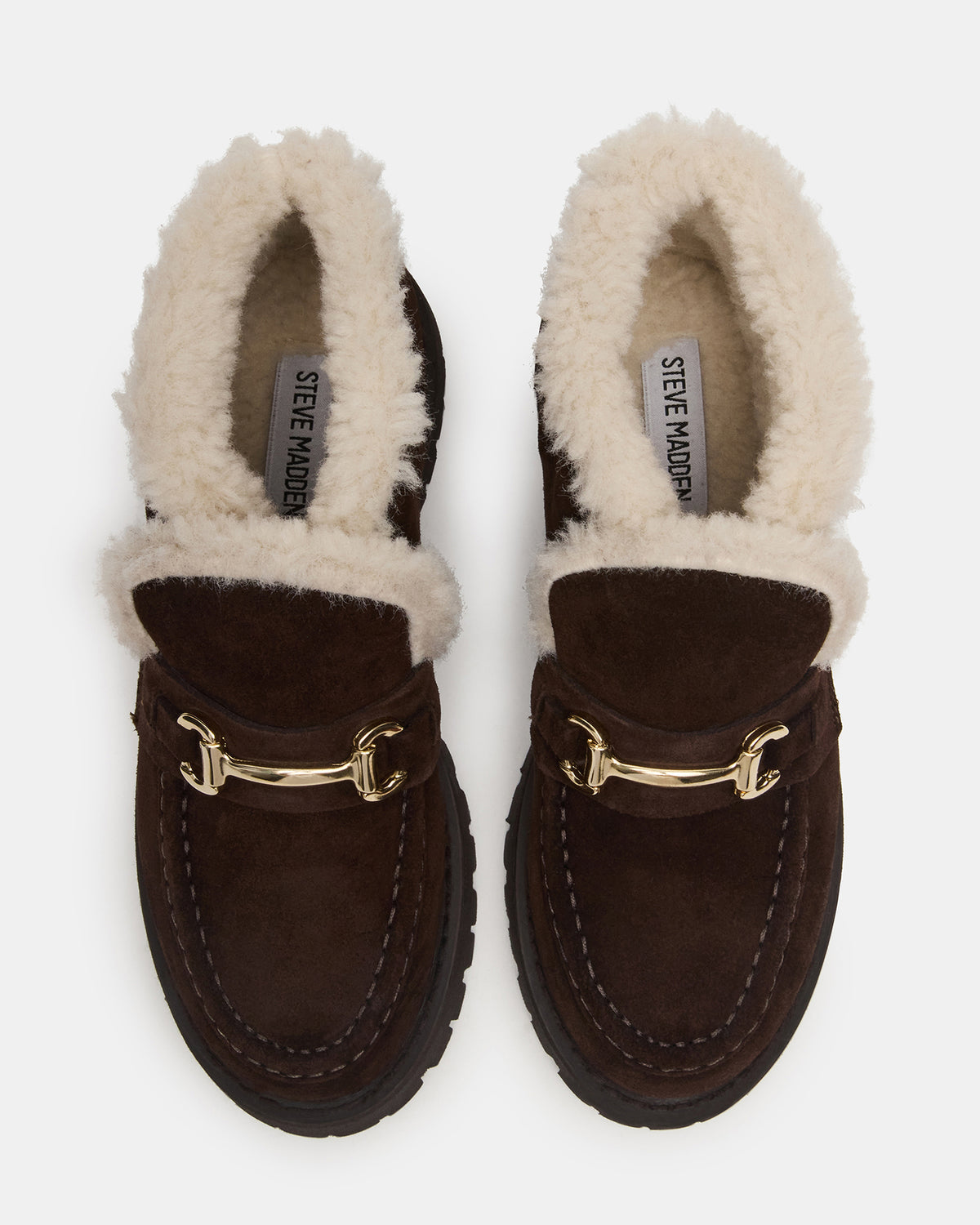 LEON Faux Fur Chocolae Brown Suede Platform Lug Sole Women's Loafer | Steve Madden New