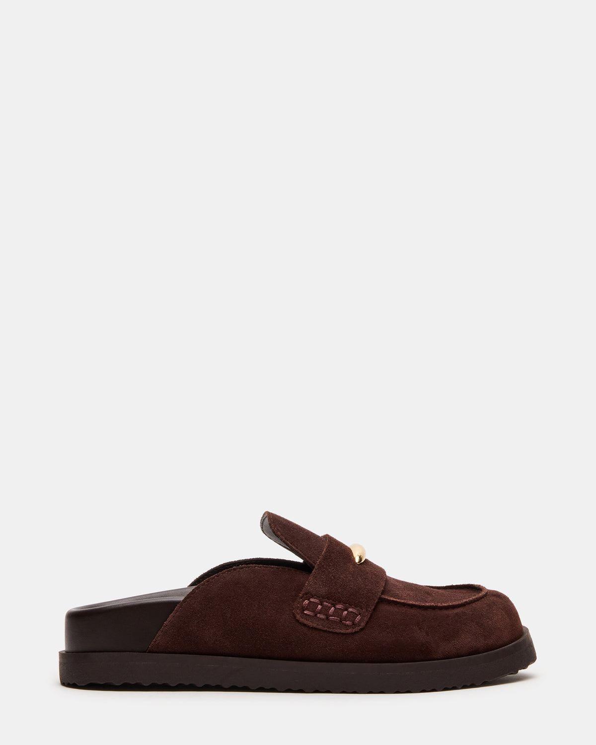 TOBIN Brown Suede Slip-On Mule Women's Flat | Steve Madden Best Seller
