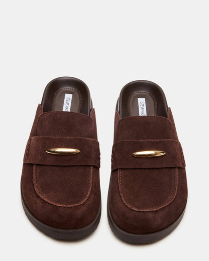 TOBIN Brown Suede Slip-On Mule Women's Flat | Steve Madden Best Seller