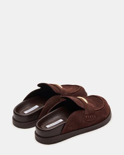 TOBIN Brown Suede Slip-On Mule Women's Flat | Steve Madden Best Seller