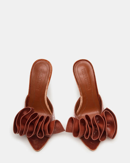 AFFINITY Rust Satin Pointed-Toe Stiletto Mule Women's Heel | Steve Madden Customer Favorite