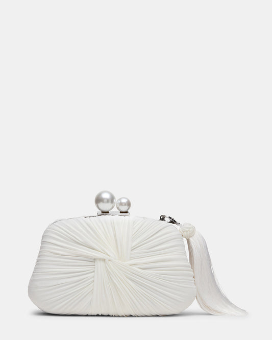ROSALIE Bag White Twisted Pleats Minaudiere Crossbody Clutch Handbag | Steve Madden Special Offer