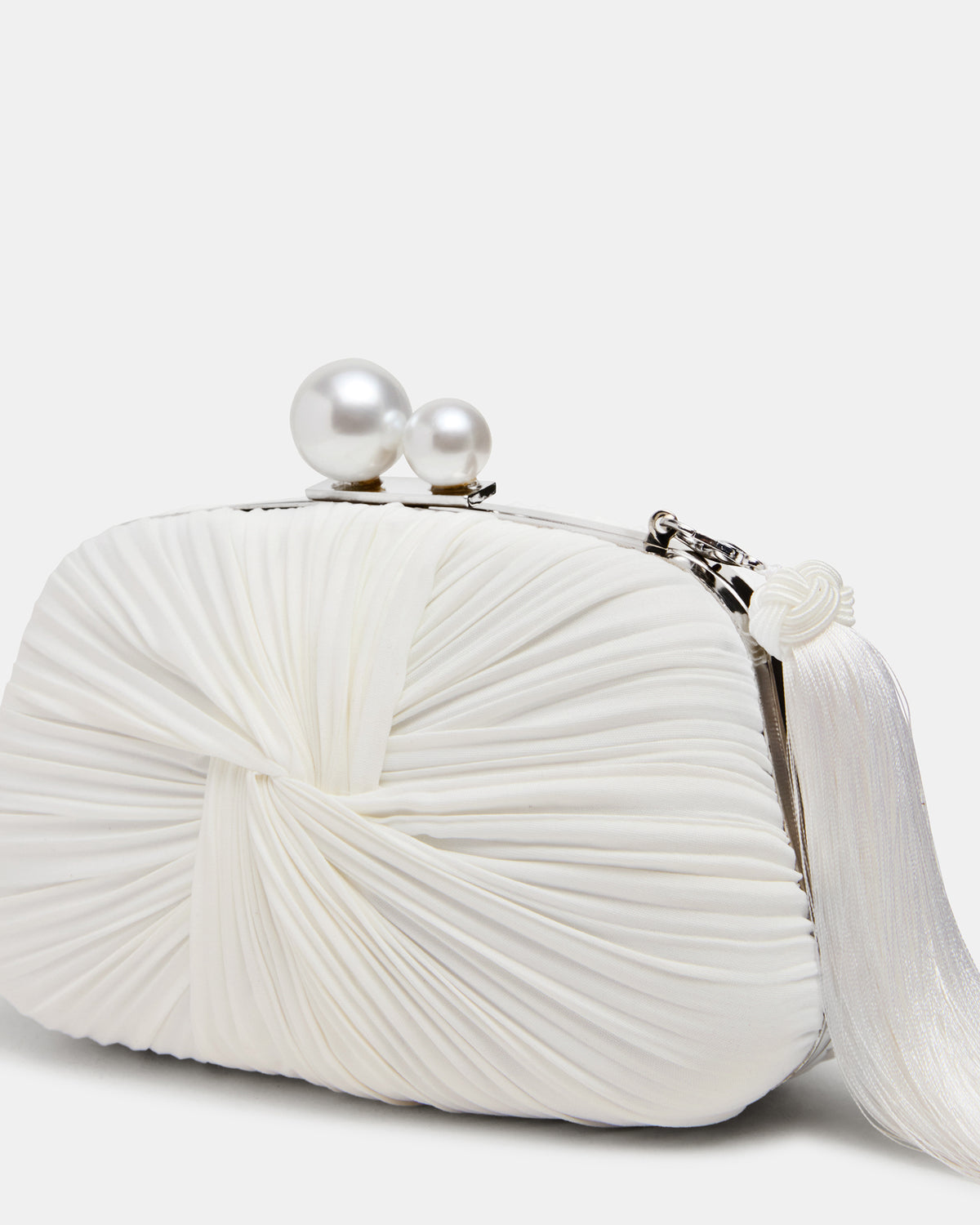 ROSALIE Bag White Twisted Pleats Minaudiere Crossbody Clutch Handbag | Steve Madden Special Offer