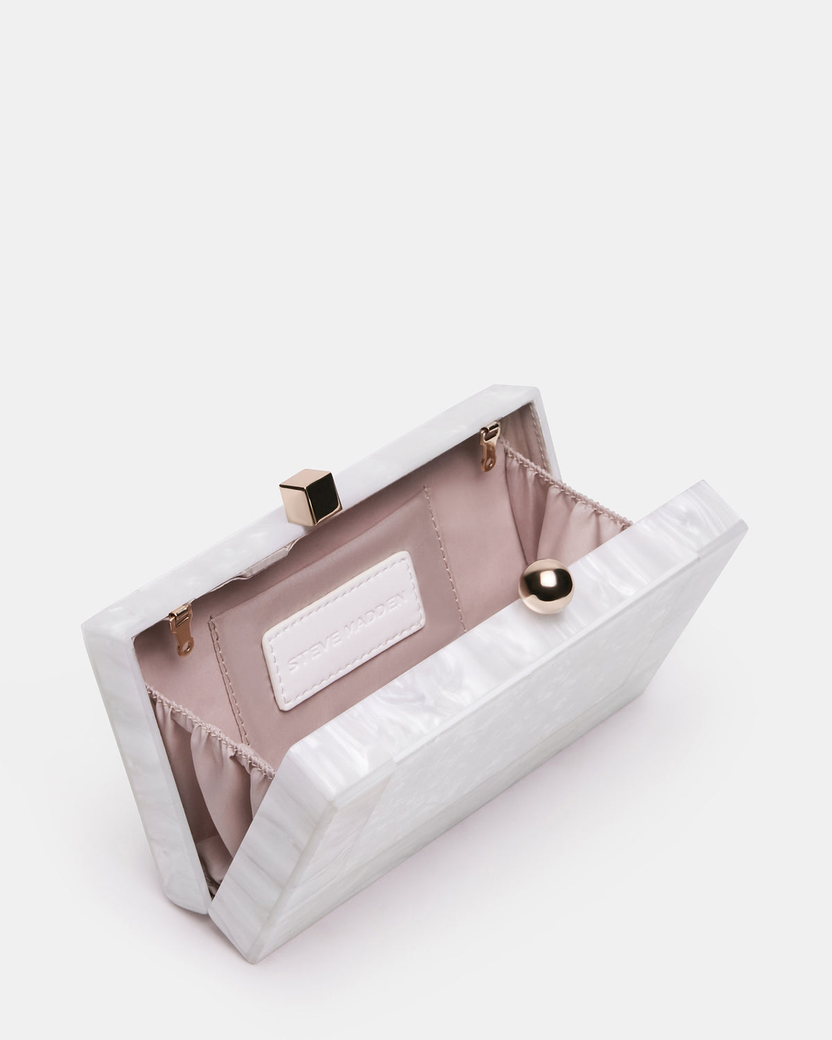 CAMILAA Bag White Geometric Pearlescent Minaudiere Crossbody Clutch Handbag | Steve Madden Great Value