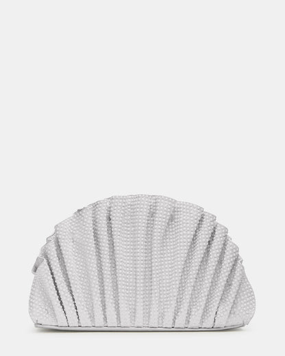 DELMAR Bag White Ruffled Pleated Semi-Circle Crossbody Clutch Handbag | Steve Madden Special Offer