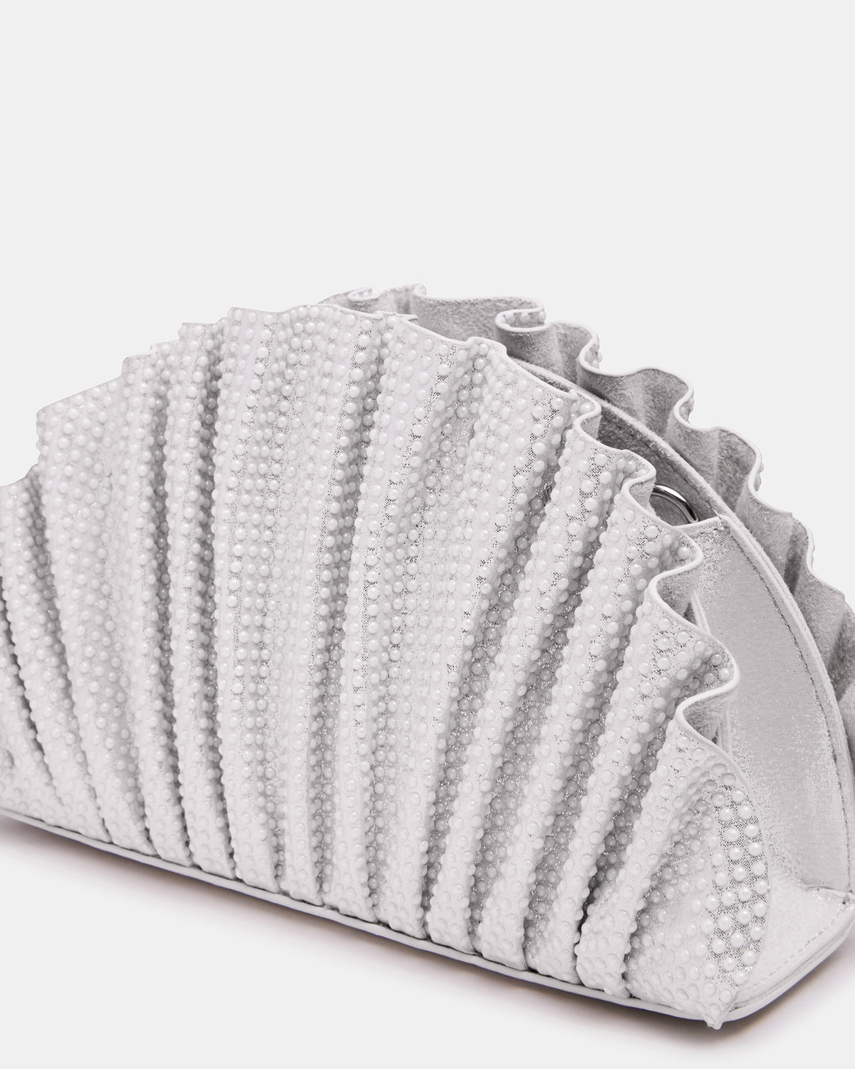 DELMAR Bag White Ruffled Pleated Semi-Circle Crossbody Clutch Handbag | Steve Madden Special Offer