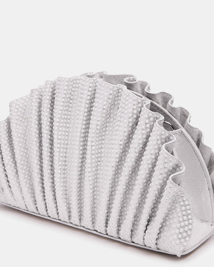 DELMAR Bag White Ruffled Pleated Semi-Circle Crossbody Clutch Handbag | Steve Madden Special Offer