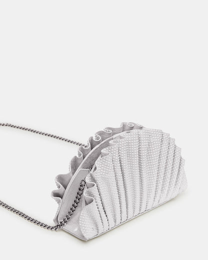DELMAR Bag White Ruffled Pleated Semi-Circle Crossbody Clutch Handbag | Steve Madden Special Offer