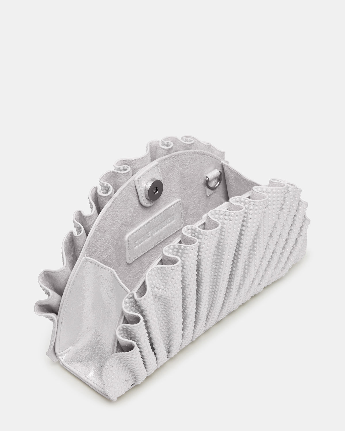 DELMAR Bag White Ruffled Pleated Semi-Circle Crossbody Clutch Handbag | Steve Madden Special Offer