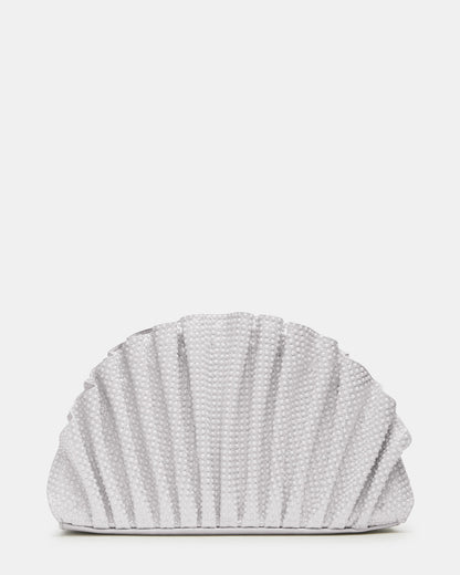 DELMAR Bag White Ruffled Pleated Semi-Circle Crossbody Clutch Handbag | Steve Madden Special Offer