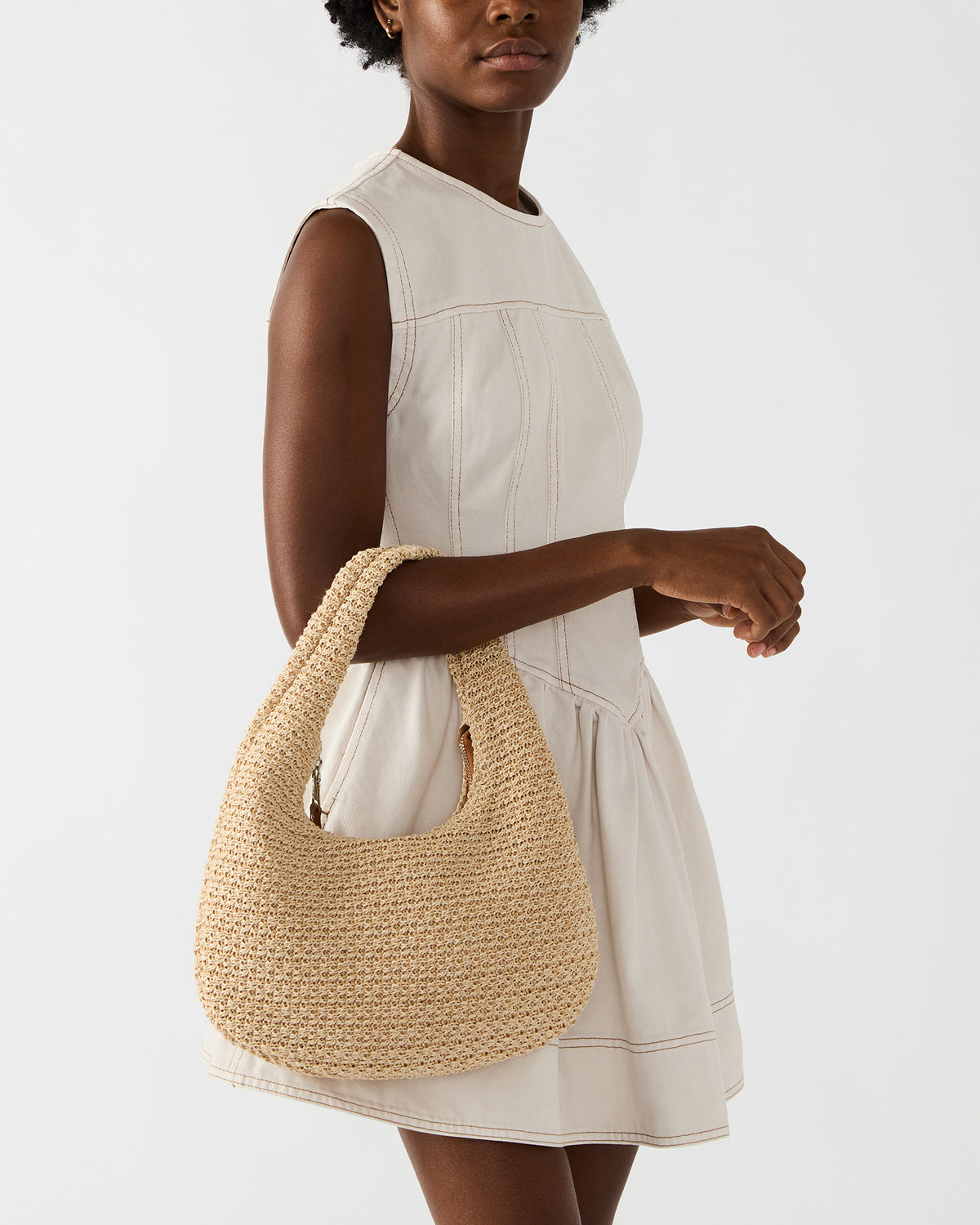 DAENA Bag Natural Crescent Shaped Straw Shoulder Bag | Steve Madden Everyday