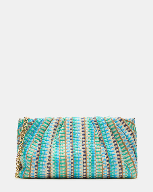 PALOMAA Bag Blue/Multi Straw Clutch Crossbody Handbag | Steve Madden Signature