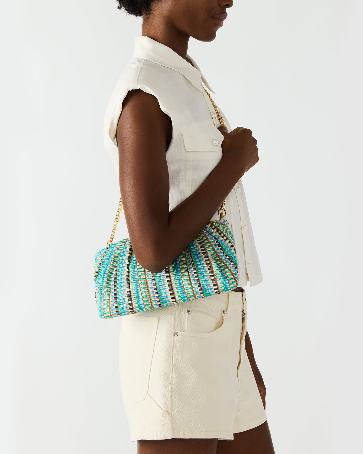 PALOMAA Bag Blue/Multi Straw Clutch Crossbody Handbag | Steve Madden Signature