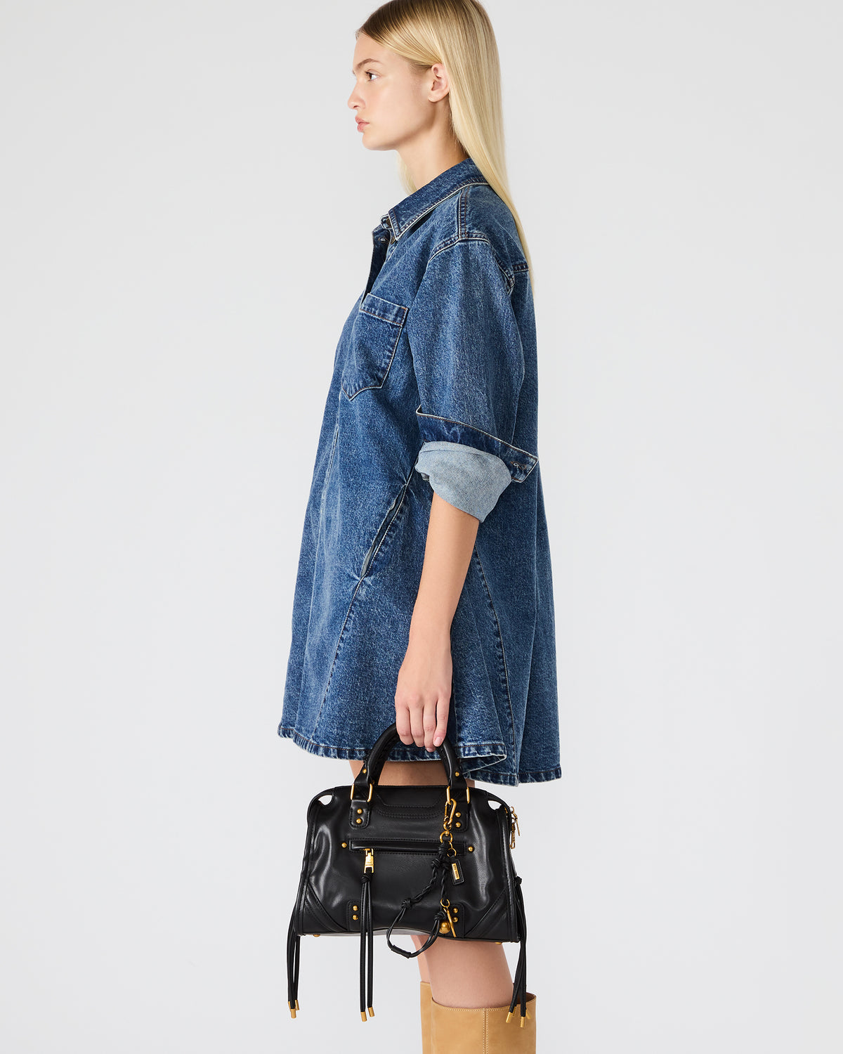 RIGGS Bag Black/Gold Slouchy Top-Handle Crossbody Satchel Handbag | Steve Madden Sale