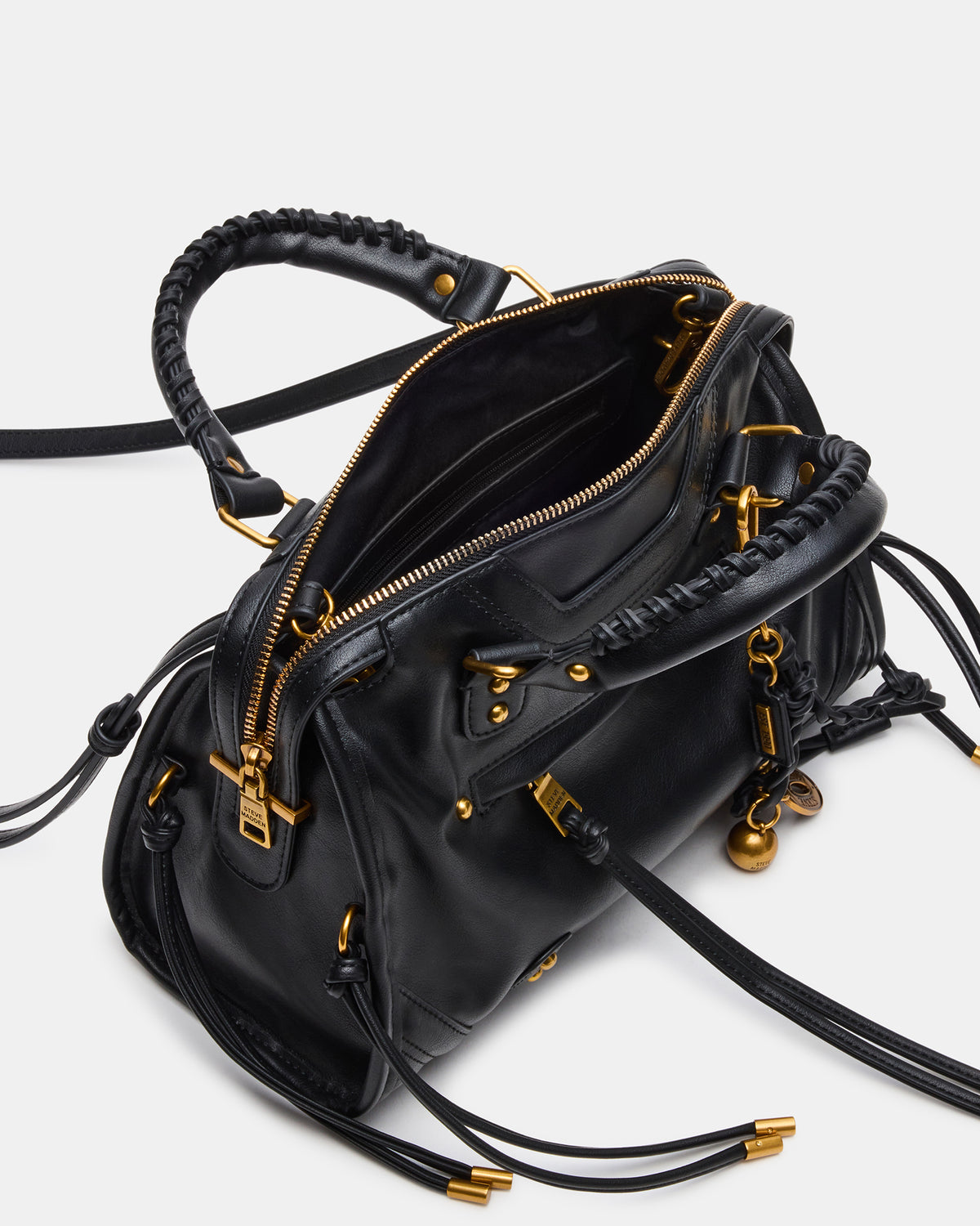 RIGGS Bag Black/Gold Slouchy Top-Handle Crossbody Satchel Handbag | Steve Madden Sale
