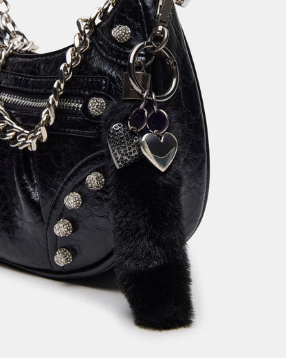 ERIKA Bag Black Rhinestone Embellished Studded Crinkle Moto Crossbody Handbag | Steve Madden Discount