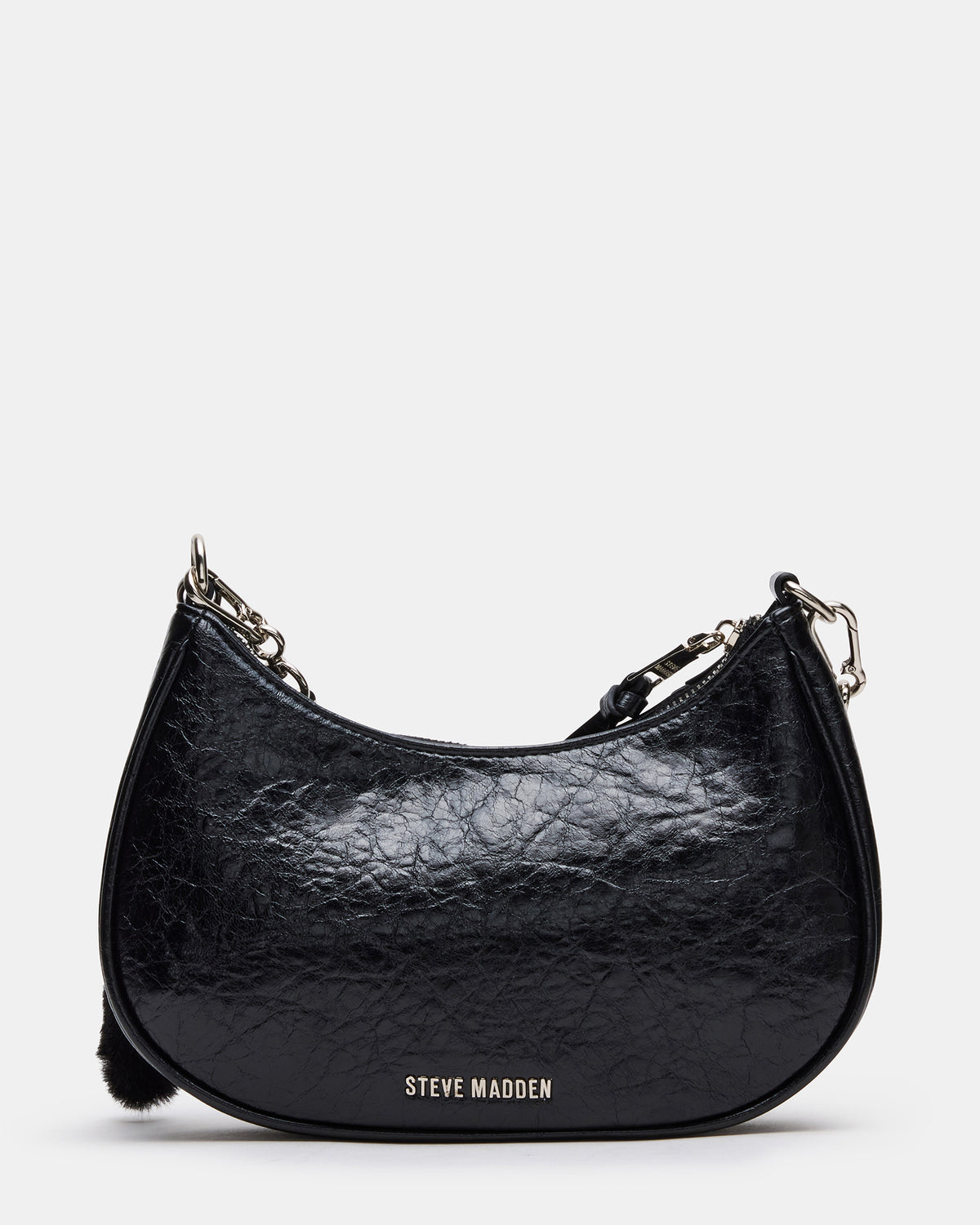 ERIKA Bag Black Rhinestone Embellished Studded Crinkle Moto Crossbody Handbag | Steve Madden Discount