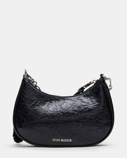 ERIKA Bag Black Rhinestone Embellished Studded Crinkle Moto Crossbody Handbag | Steve Madden Discount