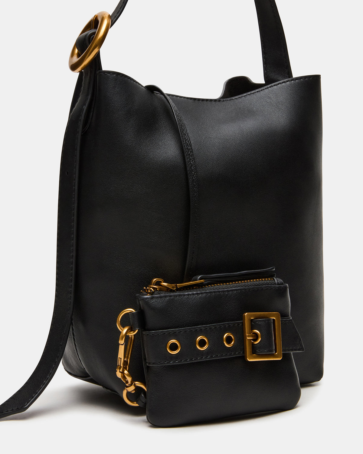 SOFIEE Bag Black Leather Shoulder Strap Bucket Tote Handbag | Steve Madden Great Value