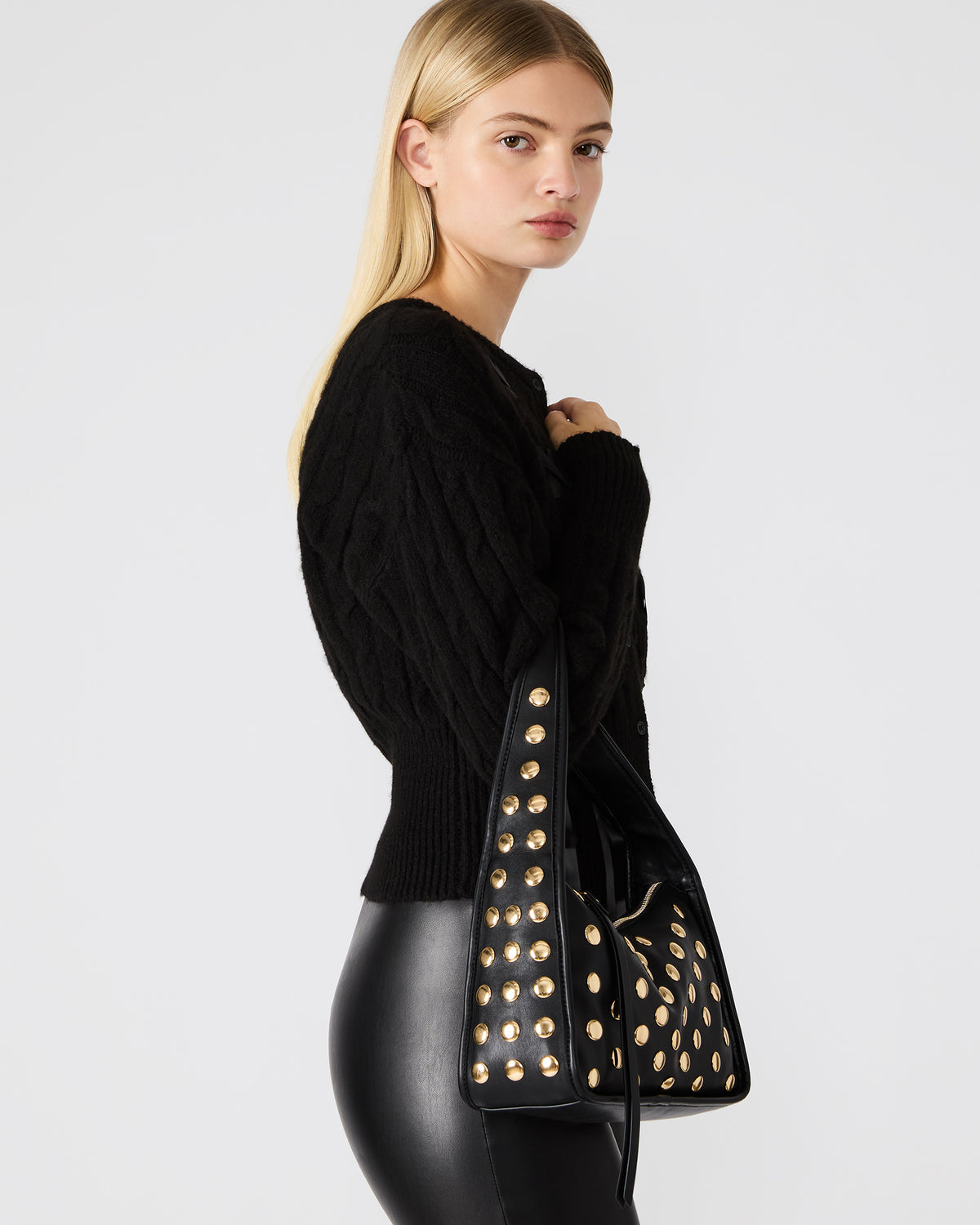 CHEYANN Bag Black Hobo Dome-Studded Shoulder Strap Women's Handbag | Steve Madden Recommended