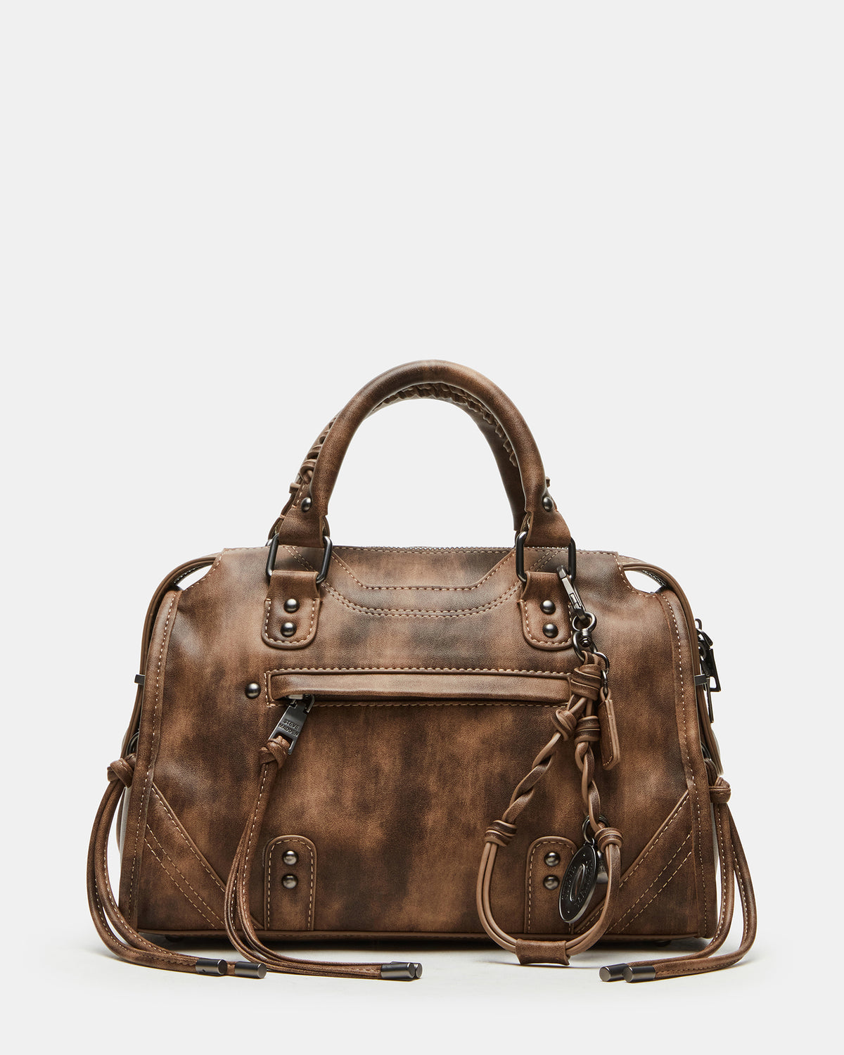 RIGGS Brown Distressed Slouchy Top-Handle Crossbody Satchel Handbag | Steve Madden Quality