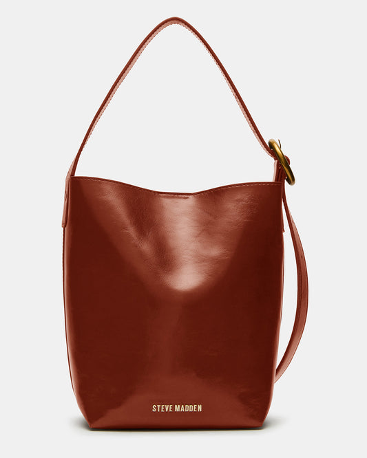 SOFIEE Bag Rust Leather Shoulder Strap Bucket Tote Handbag | Steve Madden Customer Favorite