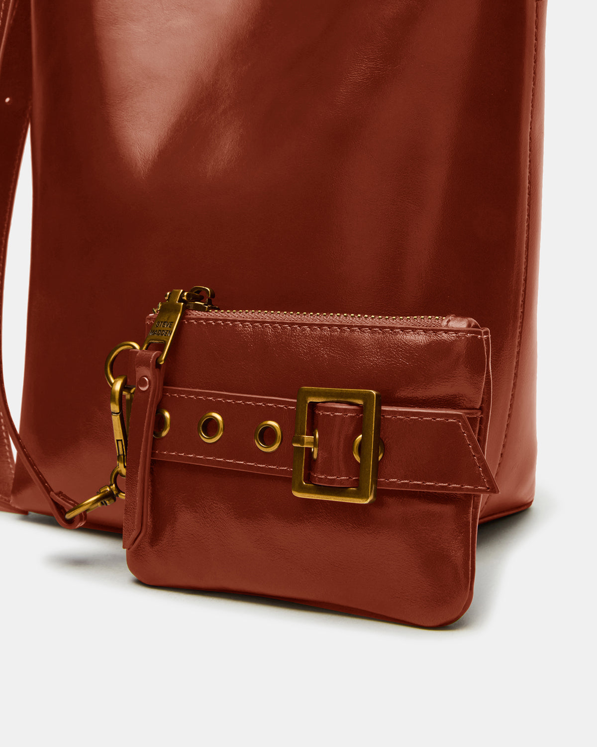 SOFIEE Bag Rust Leather Shoulder Strap Bucket Tote Handbag | Steve Madden Customer Favorite