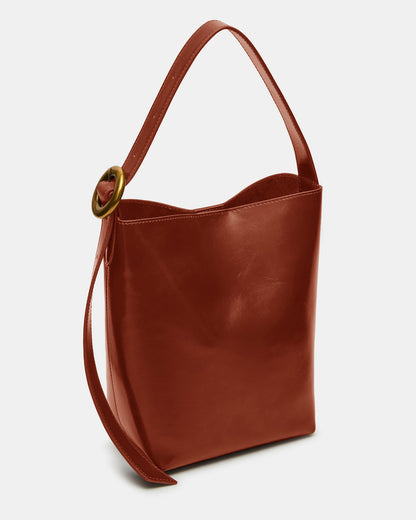 SOFIEE Bag Rust Leather Shoulder Strap Bucket Tote Handbag | Steve Madden Customer Favorite