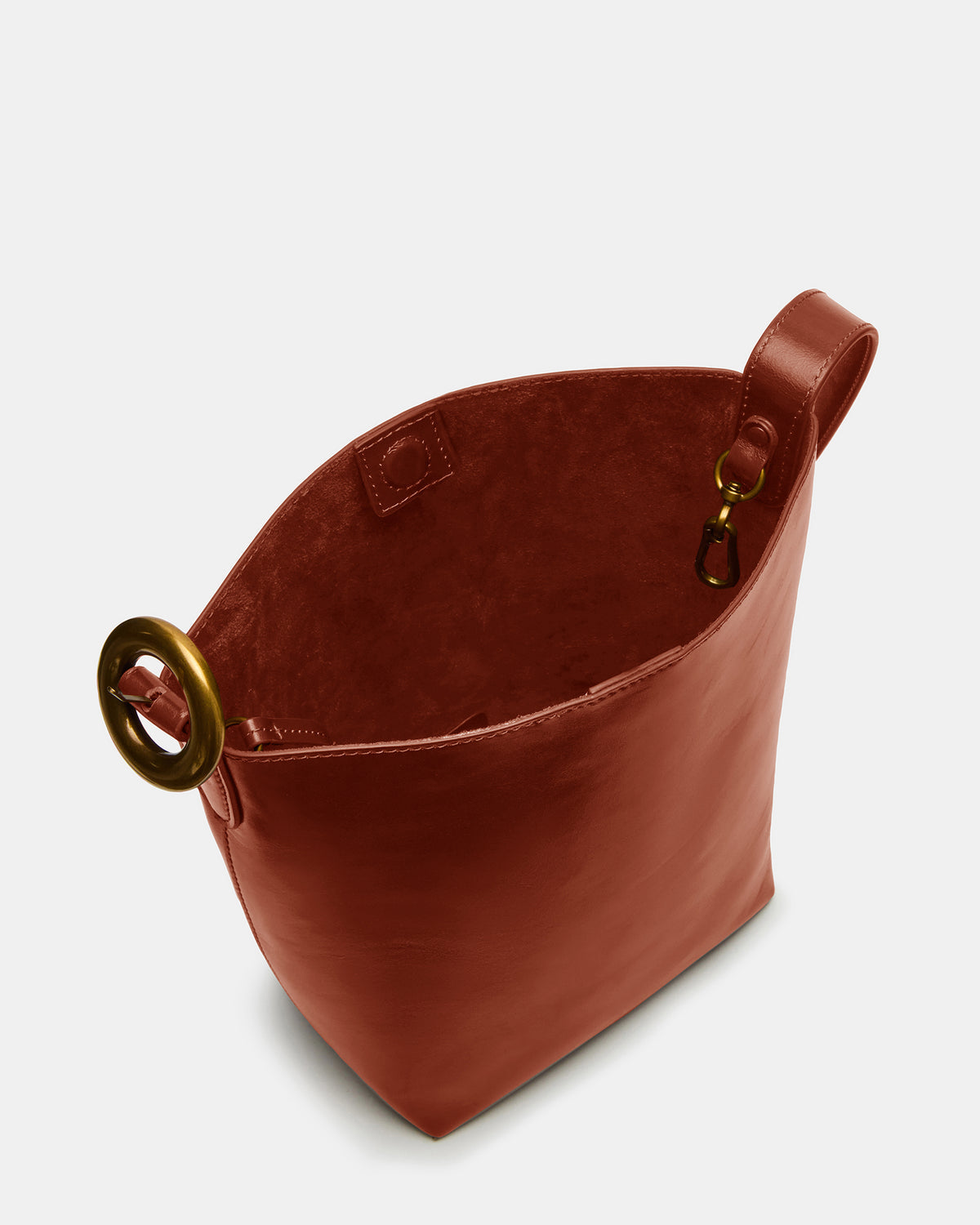 SOFIEE Bag Rust Leather Shoulder Strap Bucket Tote Handbag | Steve Madden Customer Favorite