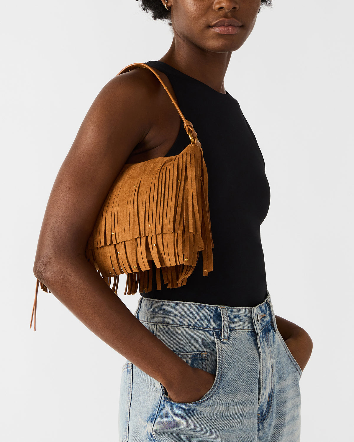 BOHEME Bag Tobacco Shoulder Strap Studded Fringe Handbag | Steve Madden Popular