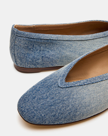 LENI Denim Fabric Square-Toe Ballet Women's Flat | Steve Madden Best Seller