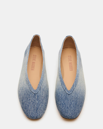 LENI Denim Fabric Square-Toe Ballet Women's Flat | Steve Madden Best Seller