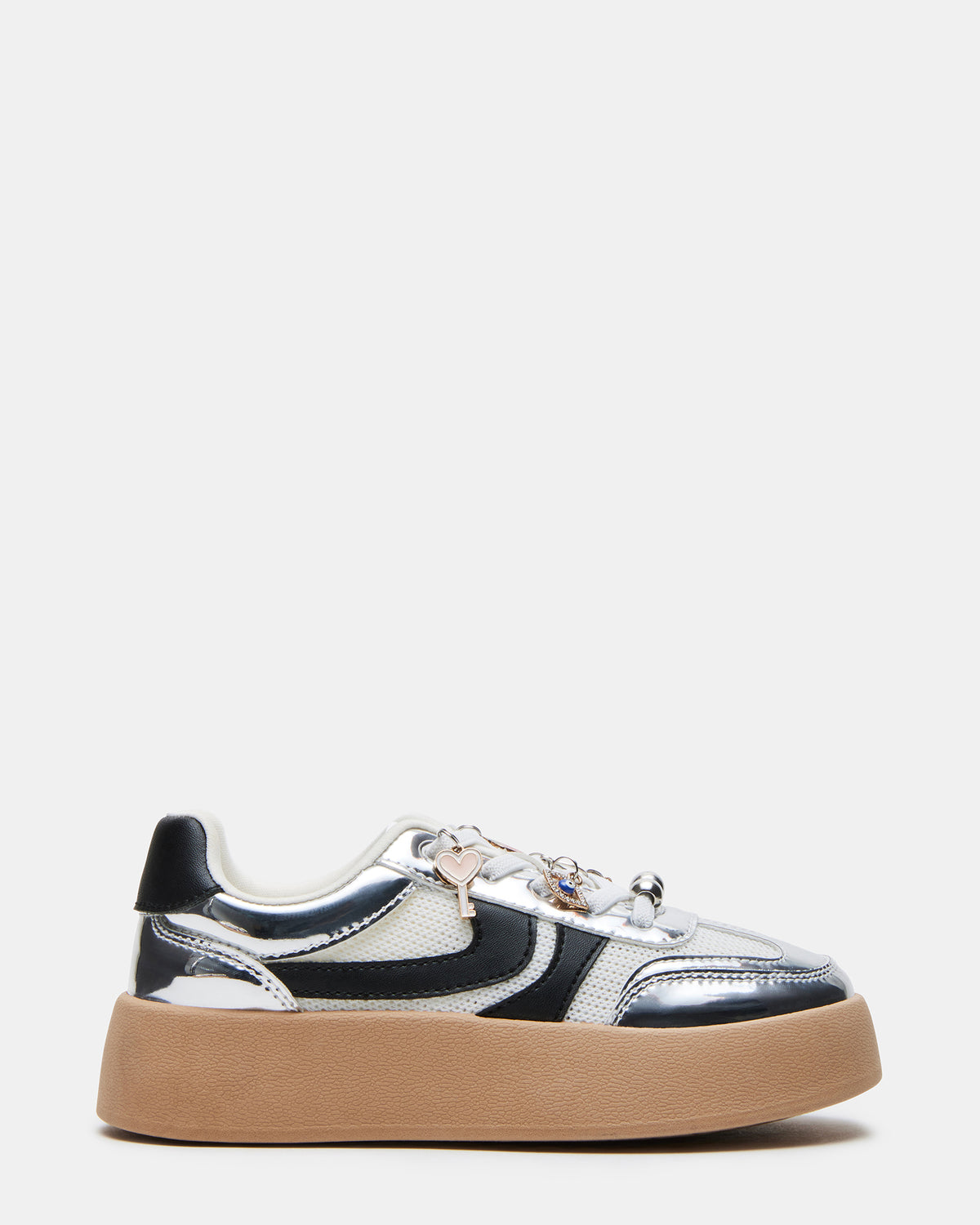 Kids' JERSEY CHARMS Silver Girls' Low-Top Platform Sneaker | Steve Madden Signature