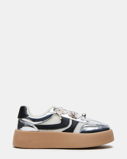Kids' JERSEY CHARMS Silver Girls' Low-Top Platform Sneaker | Steve Madden Signature