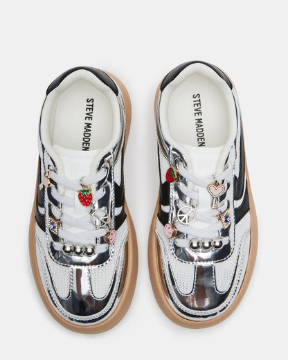 Kids' JERSEY CHARMS Silver Girls' Low-Top Platform Sneaker | Steve Madden Signature