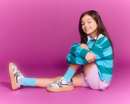 Kids' JERSEY CHARMS Silver Girls' Low-Top Platform Sneaker | Steve Madden Signature