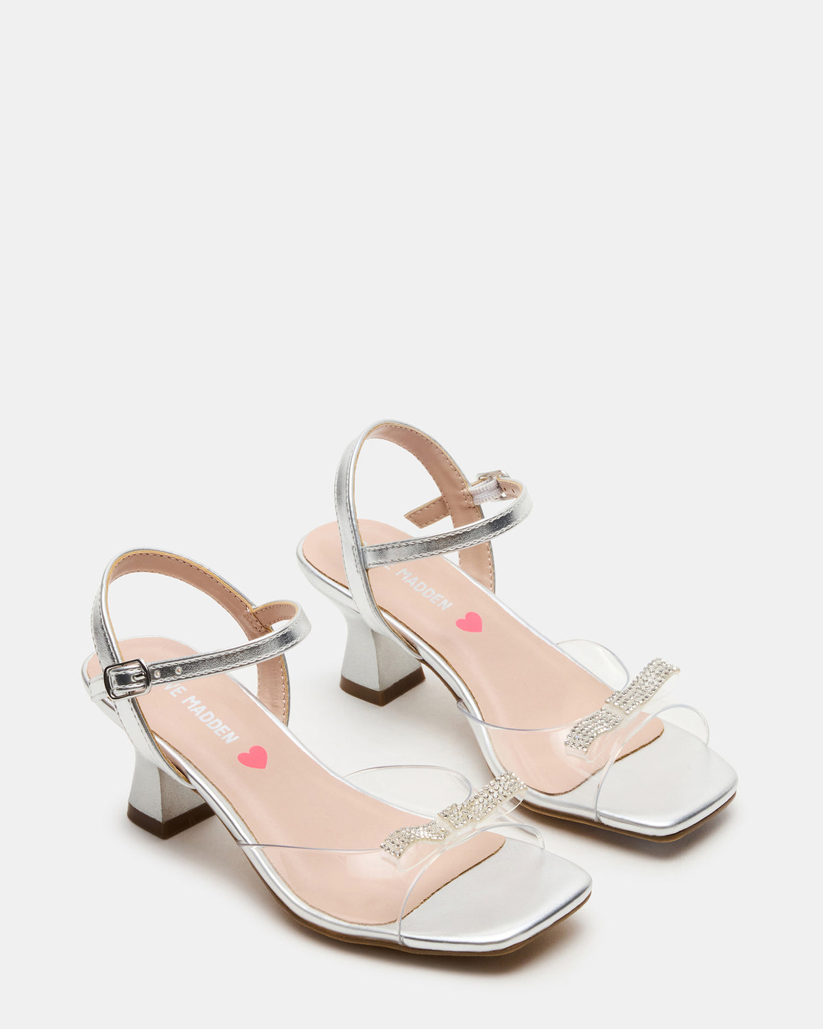 Kids' MERRY Silver Girls' Square-Toe Rhinestone Heel | Steve Madden Hot Sale