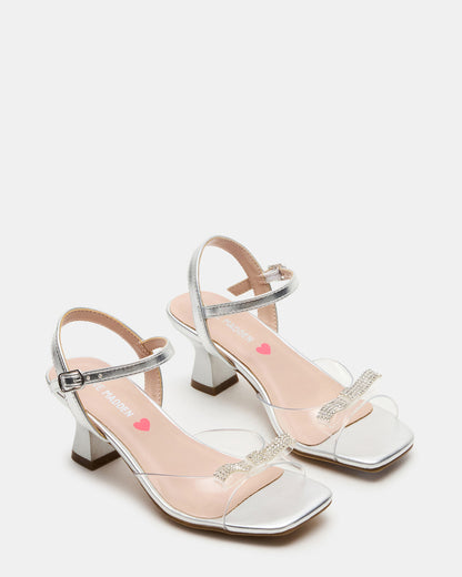 Kids' MERRY Silver Girls' Square-Toe Rhinestone Heel | Steve Madden Hot Sale
