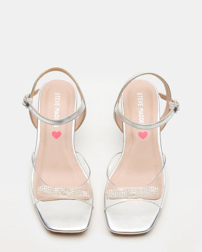 Kids' MERRY Silver Girls' Square-Toe Rhinestone Heel | Steve Madden Hot Sale
