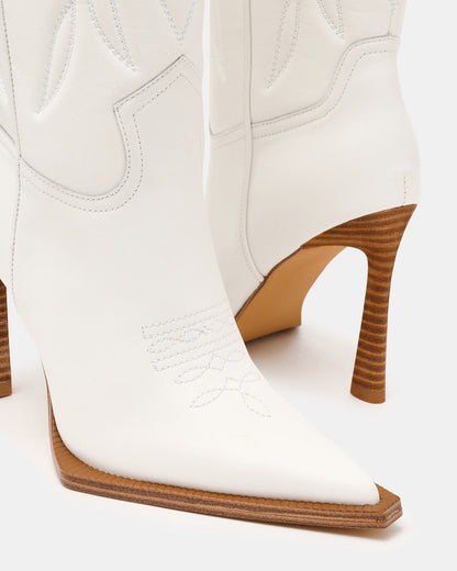 KINZEE White Leather Pointed-Toe Knee-High Western Stiletto Women's Boot | Steve Madden Best Seller