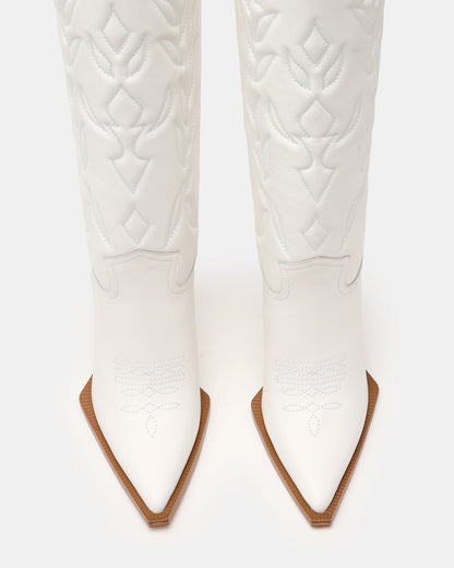 KINZEE White Leather Pointed-Toe Knee-High Western Stiletto Women's Boot | Steve Madden Best Seller
