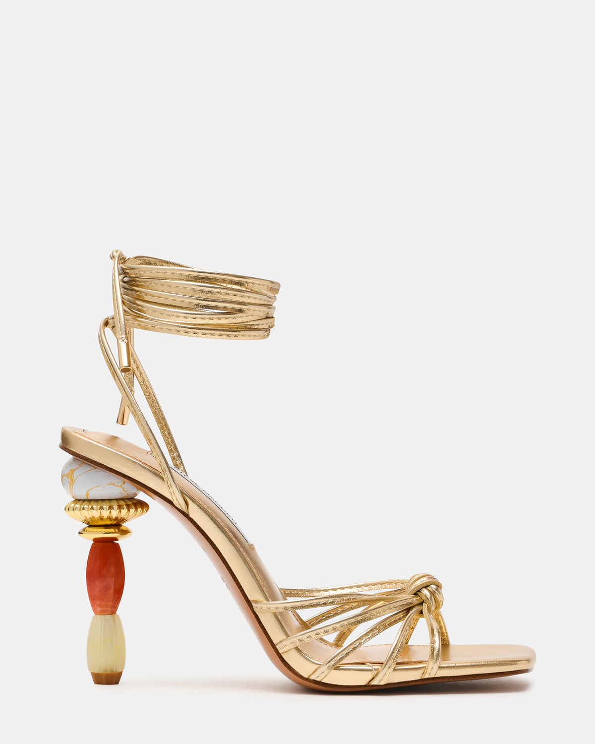 SOLENA Gold Strappy Leg-Tie Square-Toe Women's Sculptured Heel | Steve Madden Special Offer