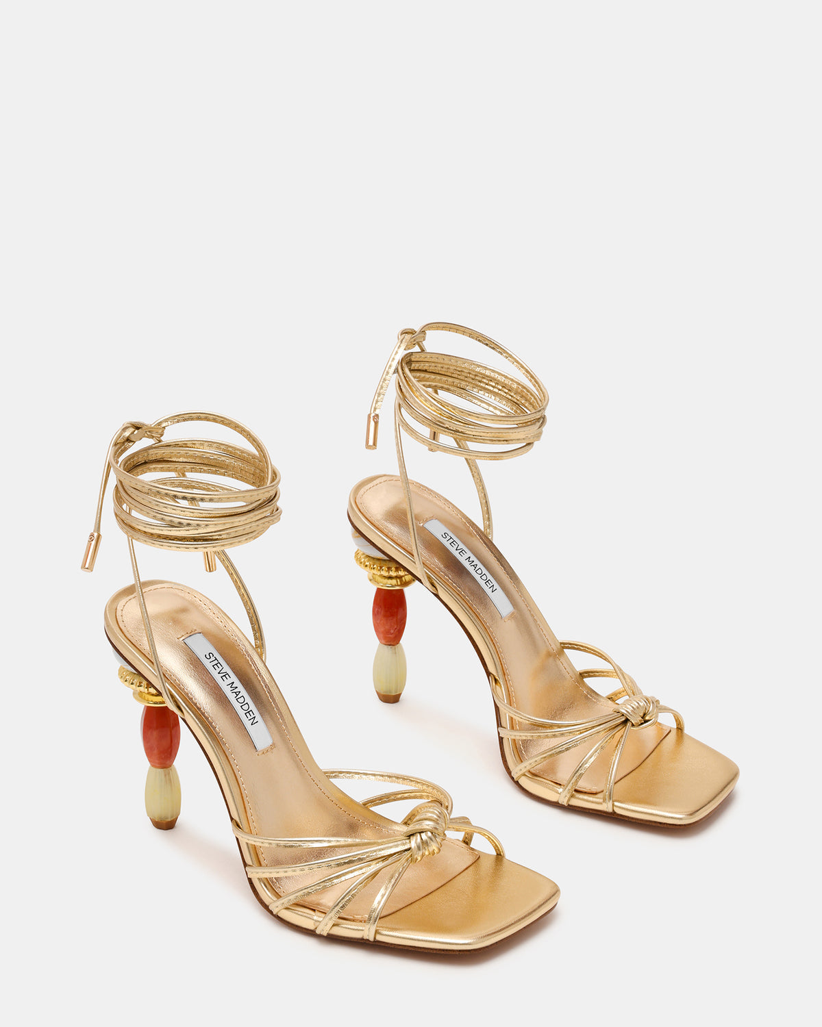 SOLENA Gold Strappy Leg-Tie Square-Toe Women's Sculptured Heel | Steve Madden Special Offer